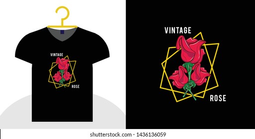 Stylish t-shirt and apparel trendy design with triangle rose retro illustration. - vector
