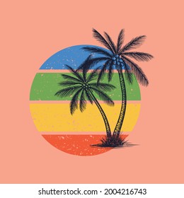 stylish t-shirt and apparel trendy design with palm trees silhouettes, typography, print, vector illustration. Global swatches.