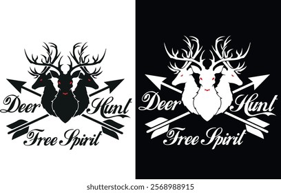 A stylish t-shirt design with bold typography and a deer motif, celebrating hunting and free-spirited living.






