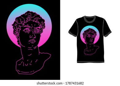 Stylish t-shirt design with gypsum head. Vaporwave retro 80's style fashion print for apparel, sweatshirt, polo, ect.