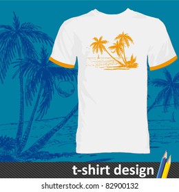 stylish t-shirt design with hand-drawn summer island