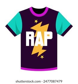 A stylish tshirt featuring the word rap and a lightning bolt design
