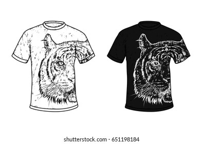 Stylish t-shirt with a tiger. Ready-made print design for clothes. Vector illustration.