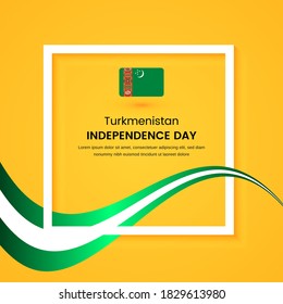 Stylish Turkmenistan country independence day concept illustration with tricolors wave on classic greeting background