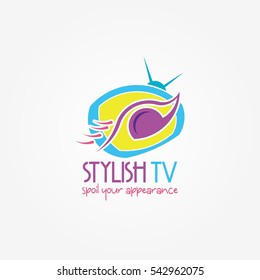 Stylish TV Logo Design Template. Flat style