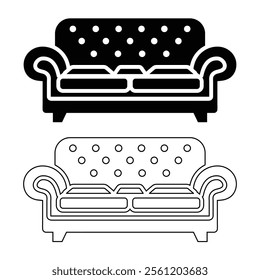 Stylish Two-Seater Sofa Icon in Solid and Outline Styles