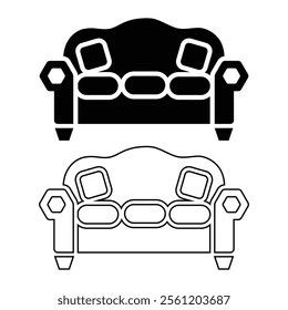 Stylish Two-Seater Sofa Icon in Solid and Outline Styles