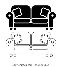 Stylish Two-Seater Sofa Icon in Solid and Outline Styles