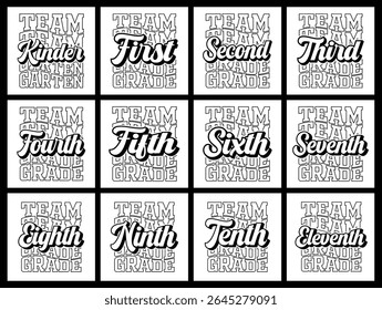 Stylish typography designs featuring each grade level from Kindergarten to Eleventh Grade. Ideal for school projects, classroom decorations, and educational materials.