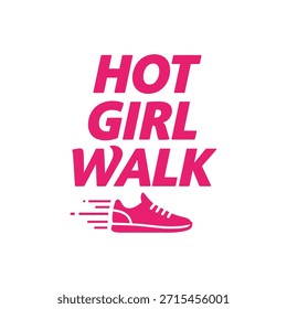 A stylish typography t-shirt design featuring the phrase 'Hot Girl Walk' with a running shoe graphic, perfect for t-shirt printing and apparel design.