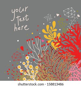 Stylish underwater card in vector. Cute background made of corals 