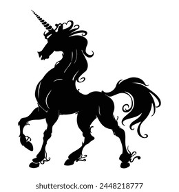 A STYLISH Unicorn black silhouette design with white background