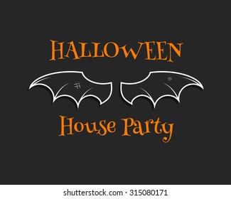 Stylish unique bat background. Happy Halloween house party card. Poster and banner. Flat dark design for celebration. Vector illustration