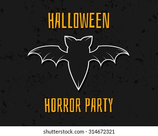 Stylish unique bat. Happy Halloween night card. Background, poster and banner. Flat dark design with textured background for celebration. Vector illustration