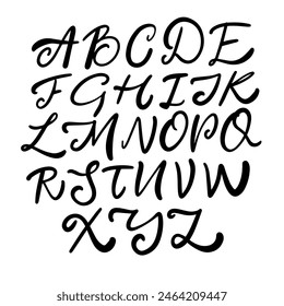 Stilvolle Großbuchstaben mit fließenden, lockigen Designs verleihen diesem Kalligraphie-Alphabet eine elegante und künstlerische Note