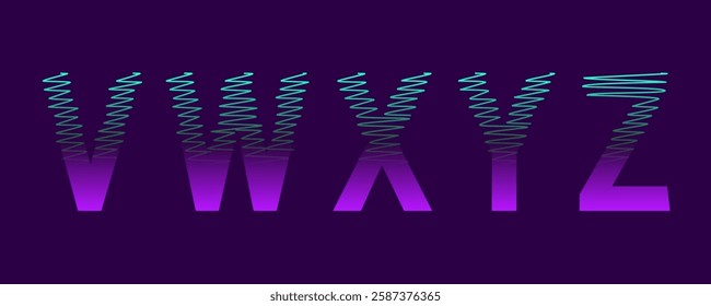 Stylish uppercase letters with a glowing cyan stroke effect and a deep purple gradient. Great for tech-inspired branding, futuristic design, and high-end digital artwork.