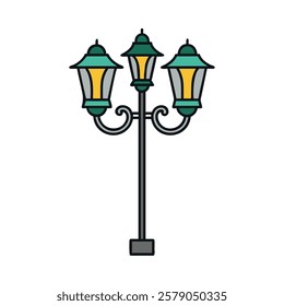 Stylish urban street lamp featuring multiple glowing lanterns