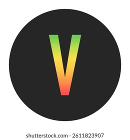Stylish V Capital letter in gradient hues of green to red inside a solid black circle. Great for modern branding, tech logos, and digital art themes.