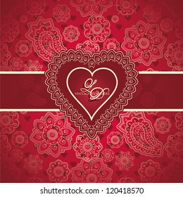 Stylish Valentines Card with Classical seamless wallpaper with Paisley and Floral Design