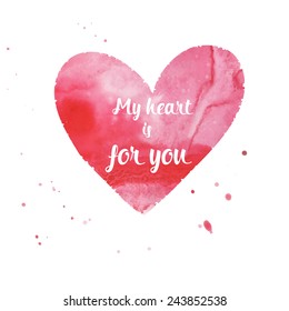 Stylish Valentine's day card with pink watercolor hearts. Vector illustration