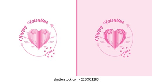 Stylish valentines day greeting card template with typographic lettering text sign heart pink roun