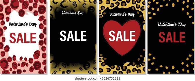 Stylish Valentine's Day Sale Vector Poster and Banner Templates Set