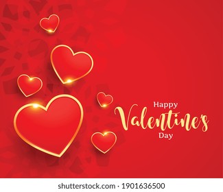 stylish valentines day wishes card with golden hearts