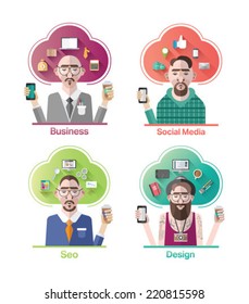 Estiloso de varias posiciones de la empresa vector sobre fondo blanco