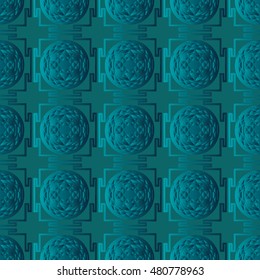 Stylish  vector abstract floral seamless pattern background with decorative abstract turquoise figures and ornaments. 3d Decor with shadow and highlights, Endless modern luxury texture.