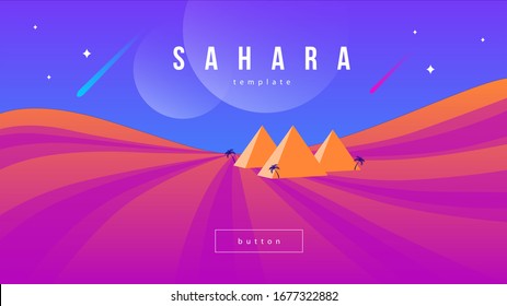 stylish vector in acid shades desert sahara and pyramids
