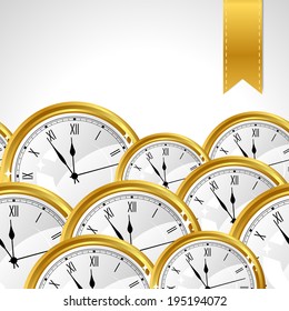 Stylish vector background with gold watches and ribbon.