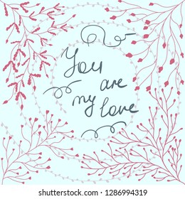 Stylish  vector background with place for text. Gentle floral card with vintage flowers in pink colors.