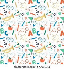 Stylish vector background for school subjects. Seamless pattern in Scandinavian style.