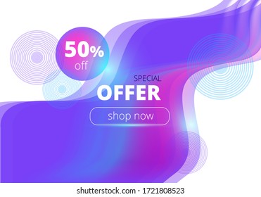stylish vector banner in bright colors with a wave and the inscription special offer