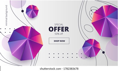 stylish vector banner with multicolored polygonal shapes and wavy lines on white background