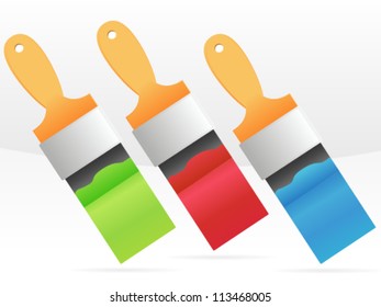 Stylish Vector Brushes With Paint - Green, red, blue painting, brush, art - painter
