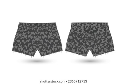 Stylish Vector Camouflage Short Shorts Pants with Frayed Fabric Textures.