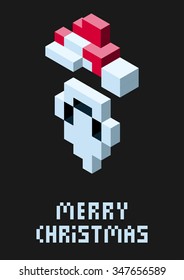 Stylish vector Christmas card with 3d pixel art Santa Claus.