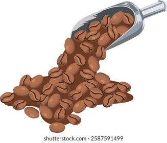 A stylish vector of coffee beans with a scoop, perfect for branding, packaging, and coffee-themed illustrations. Fully editable EPS file!
