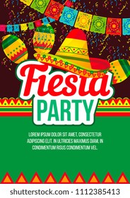 Stylish vector design of bright poster advertising ethnic Fiesta party with bright elements in layout on black and green