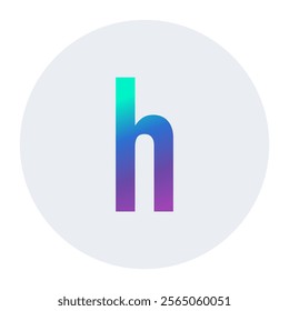 Stylish vector design featuring a lowercase “h” in vibrant gradient tones of teal and purple, elegantly placed on a circular light background. Ideal for logos, creative projects, and digital artwork.