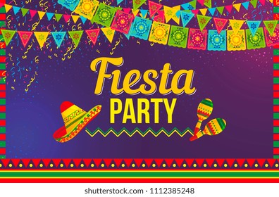 Stylish vector design of multicolored poster with flags and ornaments advertising traditional Fiesta party event