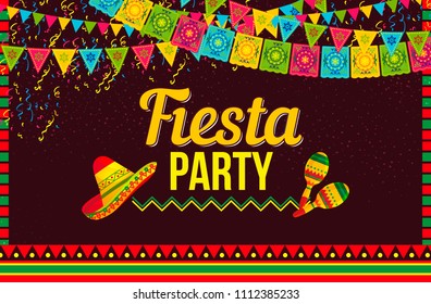 Stylish vector design of poster with Fiesta party invitation in layout with sombrero hats and shakers on brown background