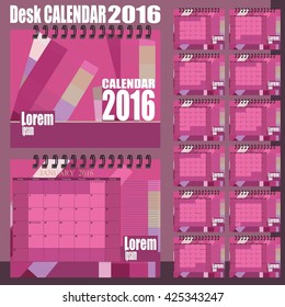 Stylish vector desk calendar 2016 - pink colour