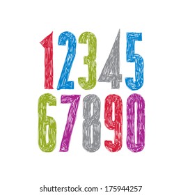 Stylish vector digits, handwritten numerals. 