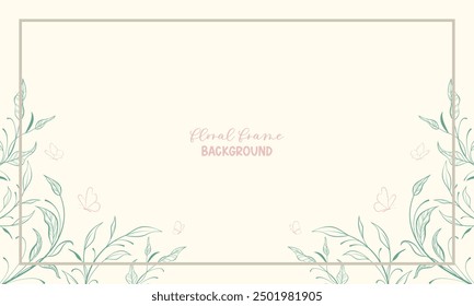 Stylish vector floral frame card. Wedding invitation or brochure template with place for text. Stylized floral border on a pastel background
