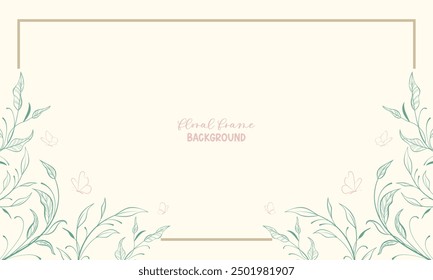 Tarjeta de marco floral de Vector con estilo. Invitación de Boda o Plantilla de folleto con lugar para texto. Borde floral estilizado sobre un fondo pastel