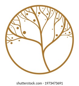 Stylish vector floral monogram isolated, graphic design leaves logo or emblem in a shape of circle, template for boutique or hotel or salon logo, classical style linear element.