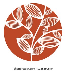 Stylish vector floral monogram isolated, graphic design leaves logo or emblem in a shape of circle, template for boutique or hotel or salon logo, classical style linear element.