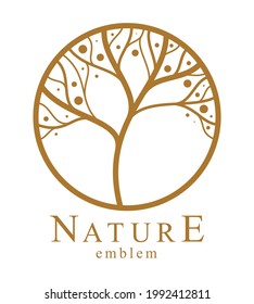 Elegante monograma floral vectorial aislado, diseño gráfico deja logotipo o emblema en forma de círculo, plantilla para el logotipo de hotel o salón, elemento lineal de estilo clásico.